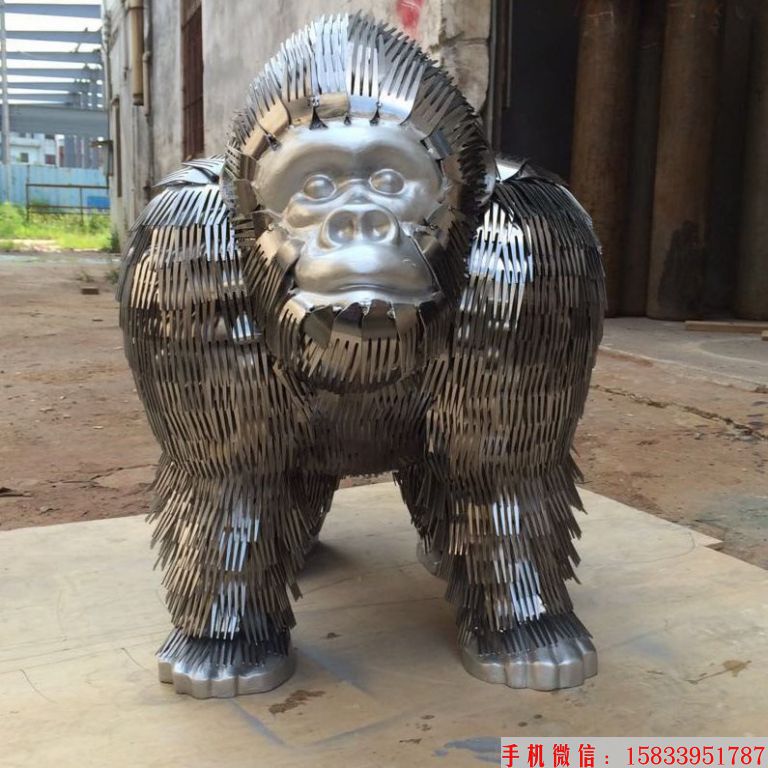 不锈钢猩猩雕塑，猿人雕塑8